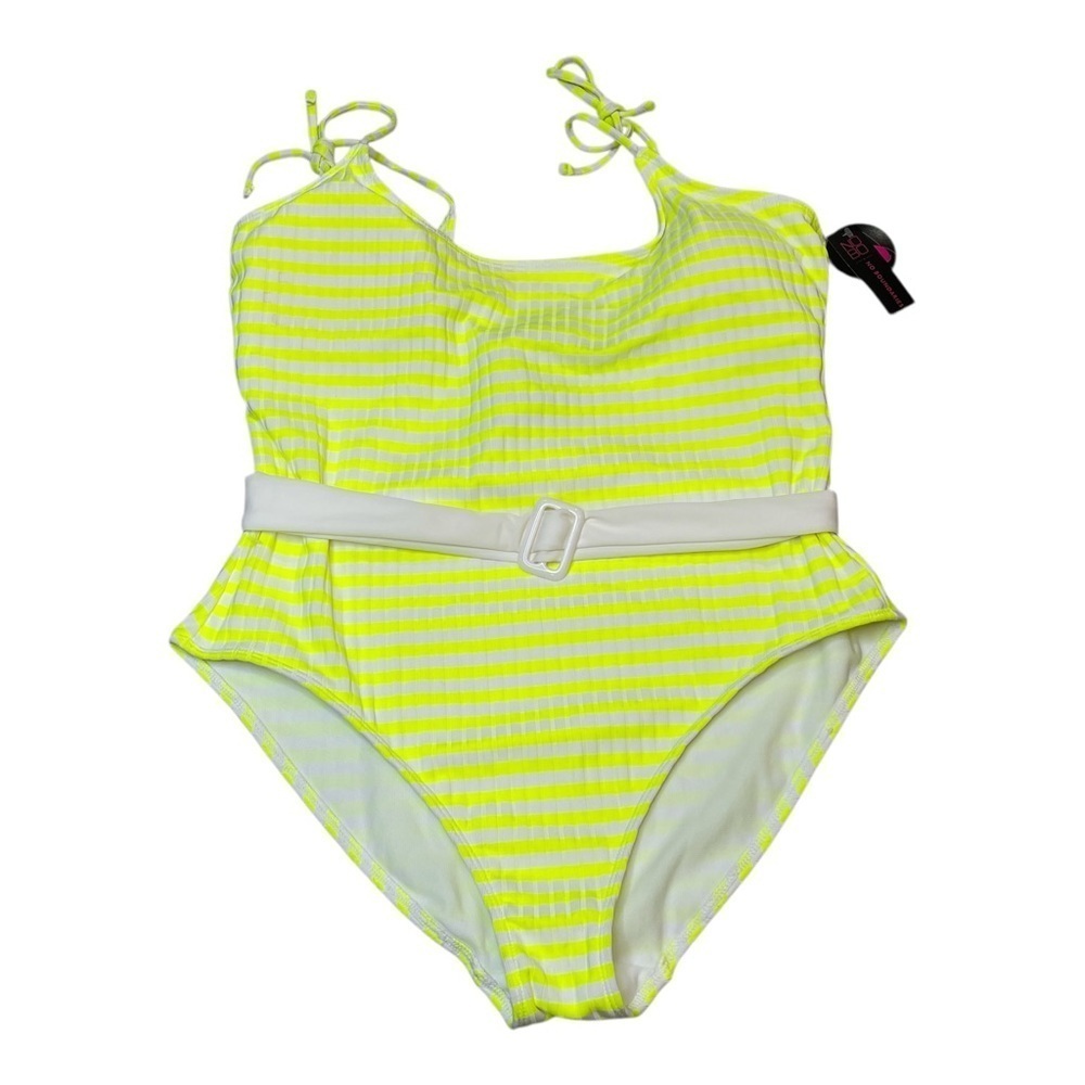 No Boundaries Neon Yellow White Stripes Belted One Piece Size XL(15-17) New